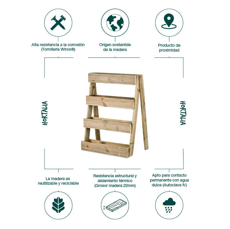 Jardinera vertical Stand Line Island KD 4B, ideal para cultivar plantas en espacios reducidos. Dimensiones: 100 cm altura.