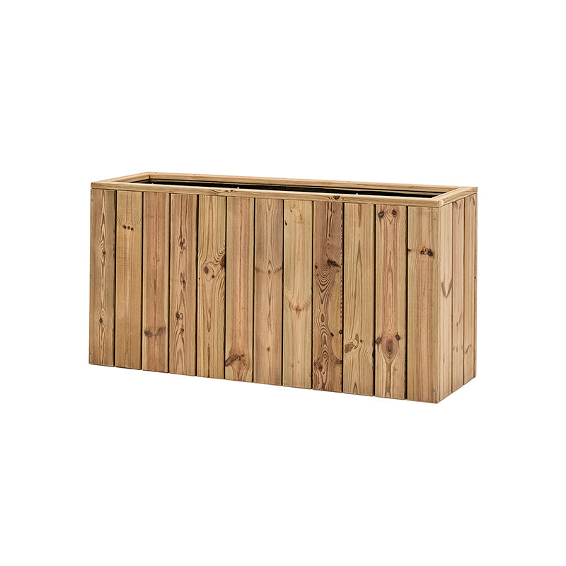 Jardinera de madera rectangular Atrium de 120 cm, ideal para cultivo de plantas en exteriores.