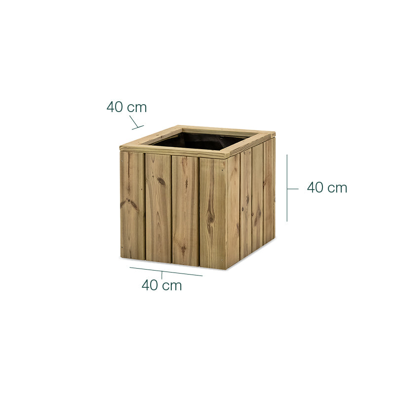Jardinera de madera cuadrada Atrium de 40 cm, ideal para cultivar plantas y flores en espacios exteriores.