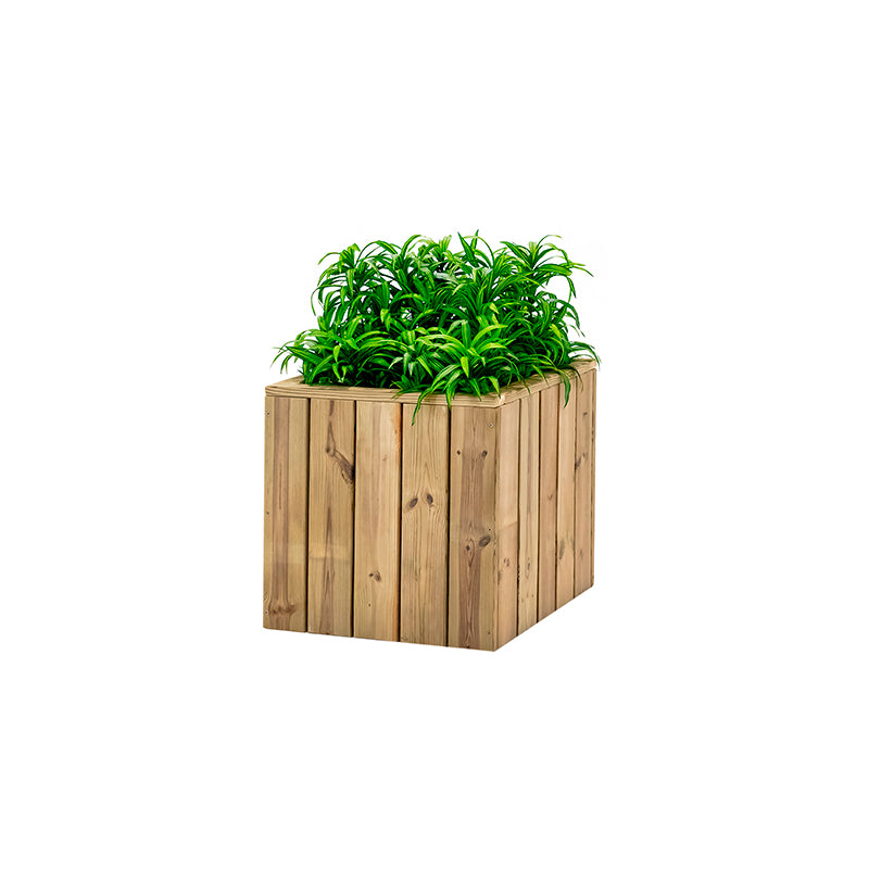 Jardinera cuadrada de madera Atrium, dimensiones 50x50x50 cm, ideal para cultivos en espacios exteriores.