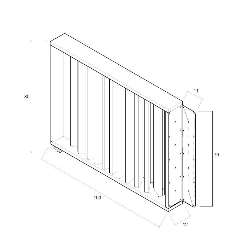 Barandilla abatible de madera, dimensiones 100x12x80 cm, ideal para separar espacios en terrazas y areas de hosteleria.