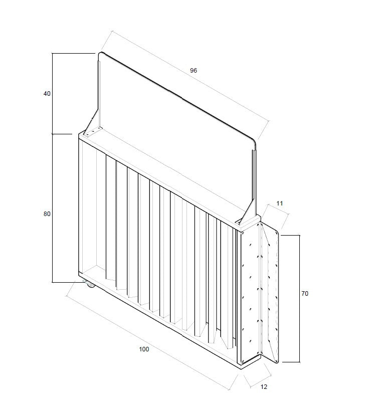Barandilla abatible de madera, dimensiones 100x12x120 cm, ideal para separar espacios en colectividades y hosteleria.