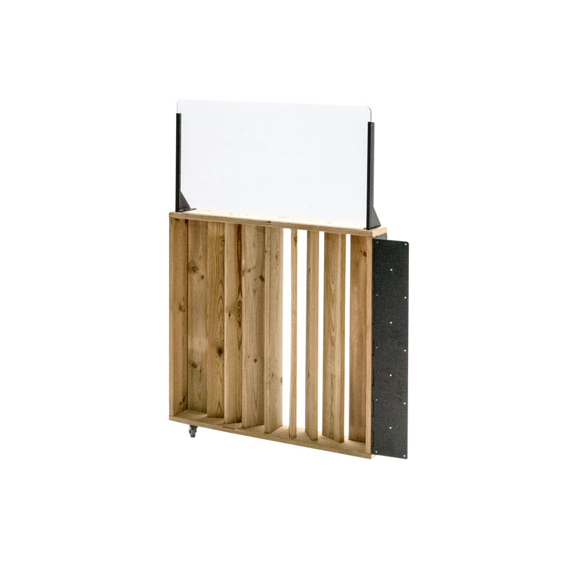 Barandilla abatible de madera, dimensiones 75x12x120 cm, ideal para separar espacios en hostelería y colectividades.