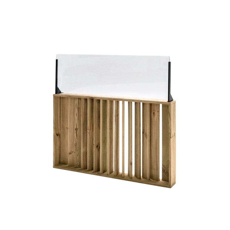Barandilla fija de madera de 120x12x115 cm, ideal para separar espacios en colectividades y hostelería.