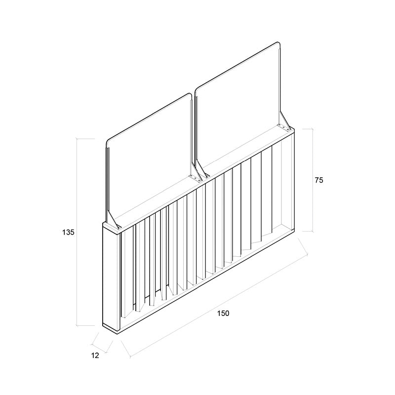 Barandilla fija de madera de 150x12x135 cm, ideal para separar espacios en terrazas y áreas de hostelería.