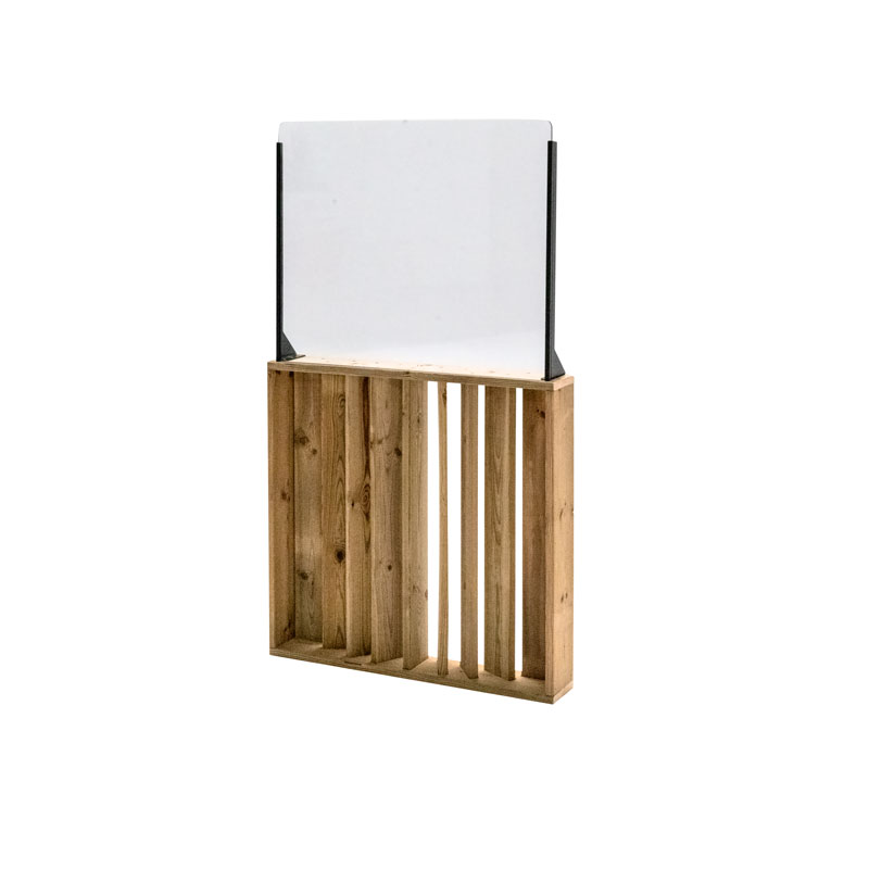 Barandilla fija de madera, dimensiones 75x12x135, ideal para separadores en terrazas y espacios de hostelería.