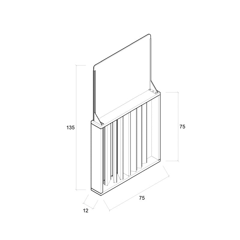 Barandilla fija de madera, dimensiones 75x12x135, ideal para separar espacios en colectividades y hostelería.