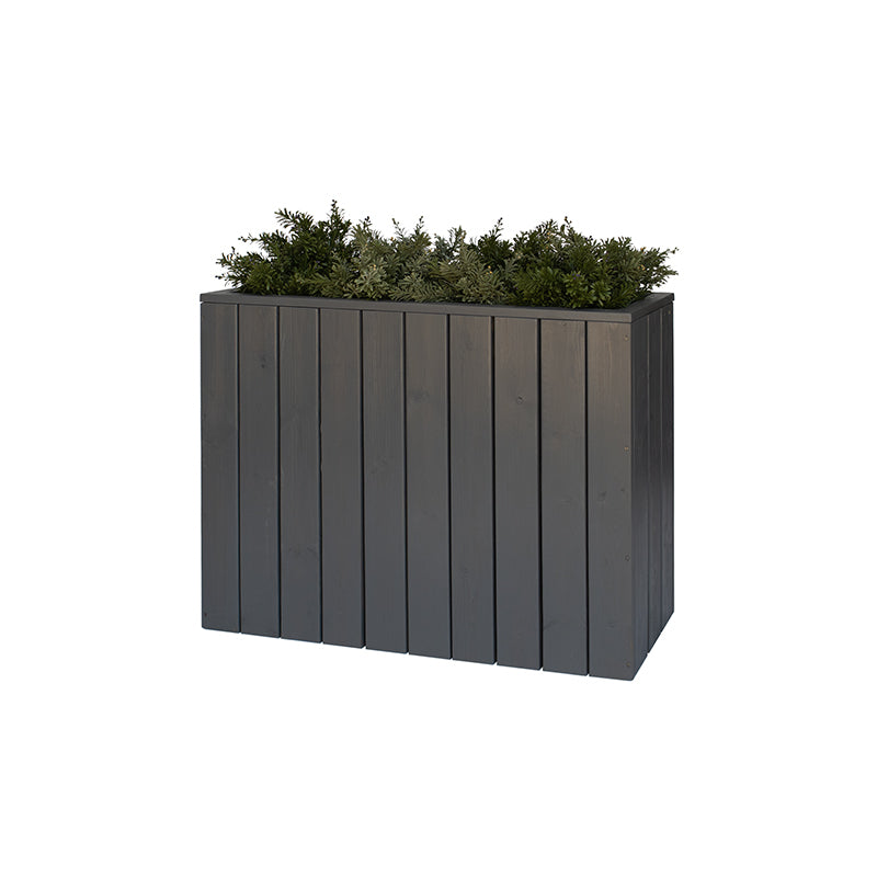 Jardinera de madera fija autoportante, ideal para separar espacios en terrazas y jardines. Medidas 100x34x80 cm.
