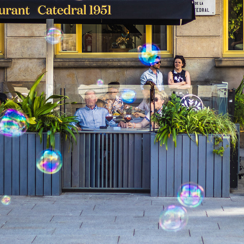 Jardinera de madera fija autoportante con paraviento, ideal para separar espacios en exteriores y cultivar plantas.