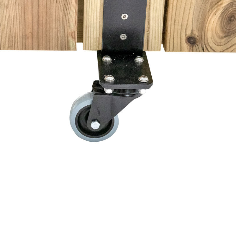 Jardinera de madera con ruedas, ideal para separar espacios en terrazas y jardines. Dimensiones 100x24x80 cm.