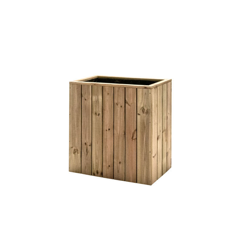 Jardinera de madera fija autoportante de 75x44x80 cm, ideal para separar espacios en terrazas y jardines.