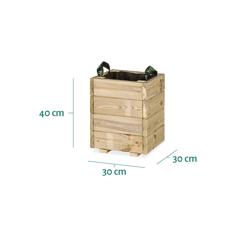 Jardinera cuadrada Pun KD de 30x30x40 cm, ideal para el cultivo de plantas en espacios reducidos.