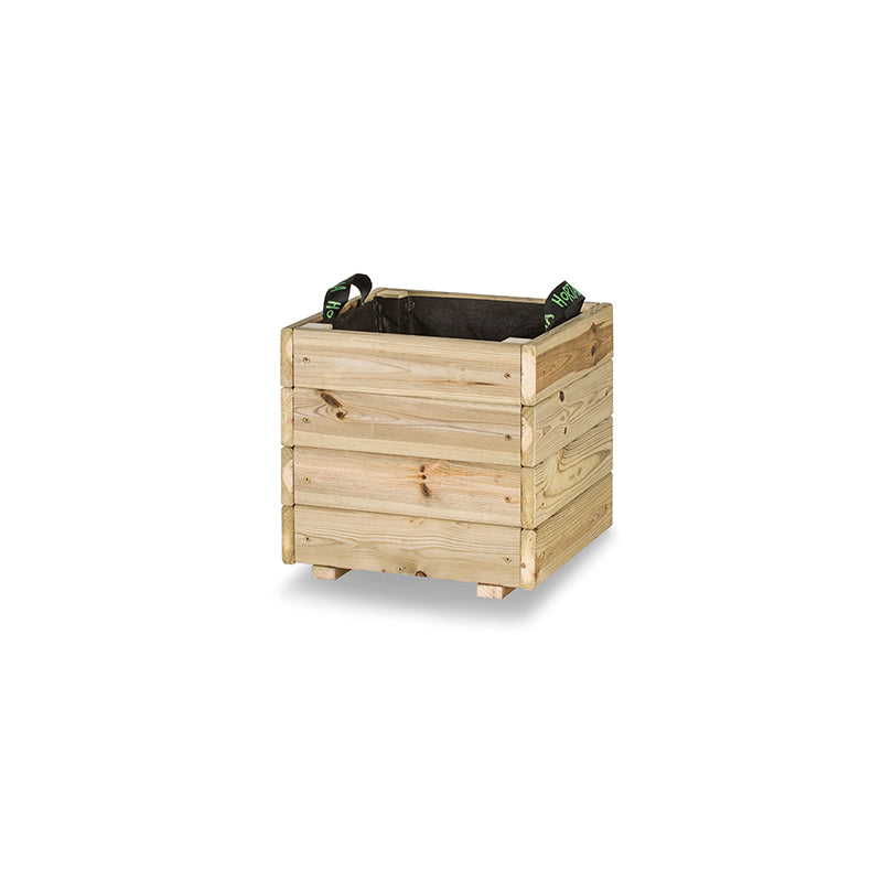 Jardinera cuadrada Pun de 40x40x40 cm, ideal para cultivo de plantas en espacios exteriores.
