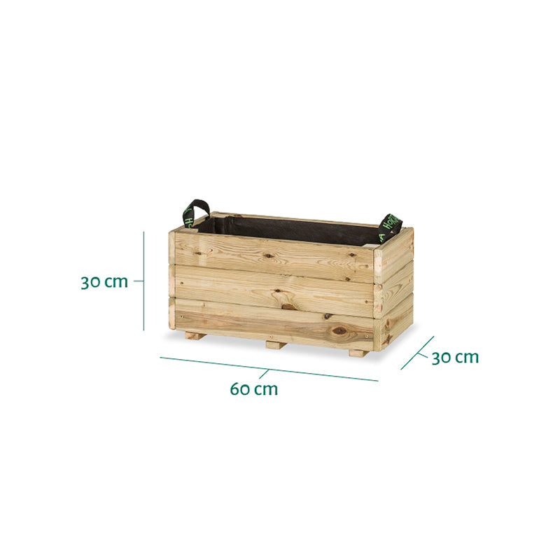 Jardinera rectangular Ghio KD de 60x30x30 cm, ideal para cultivar plantas en espacios exteriores.