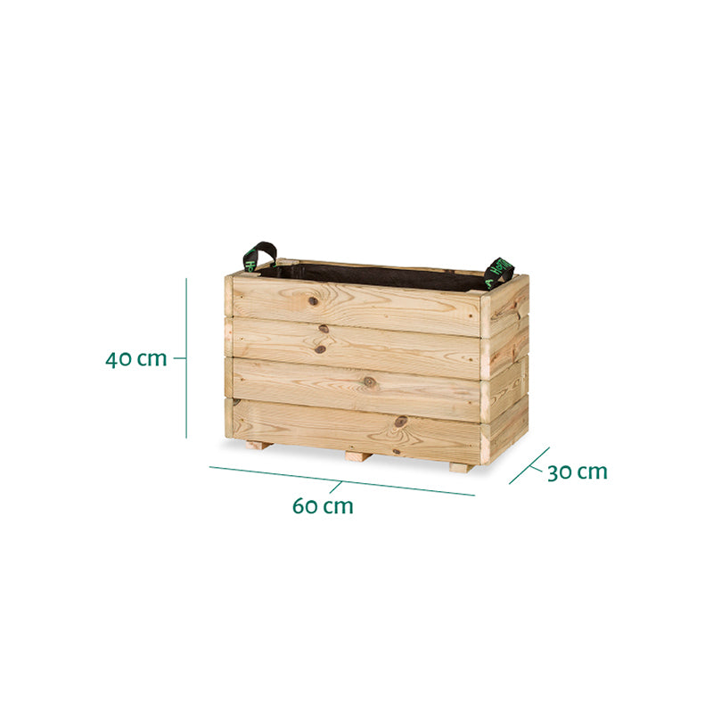 Jardinera rectangular Ghio KD de 60x30x40 cm, ideal para plantar y decorar espacios exteriores.