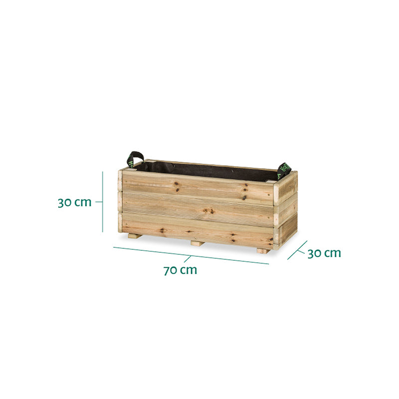Jardinera rectangular Ghio de 70x30x30 cm, ideal para cultivar plantas y flores en espacios exteriores.