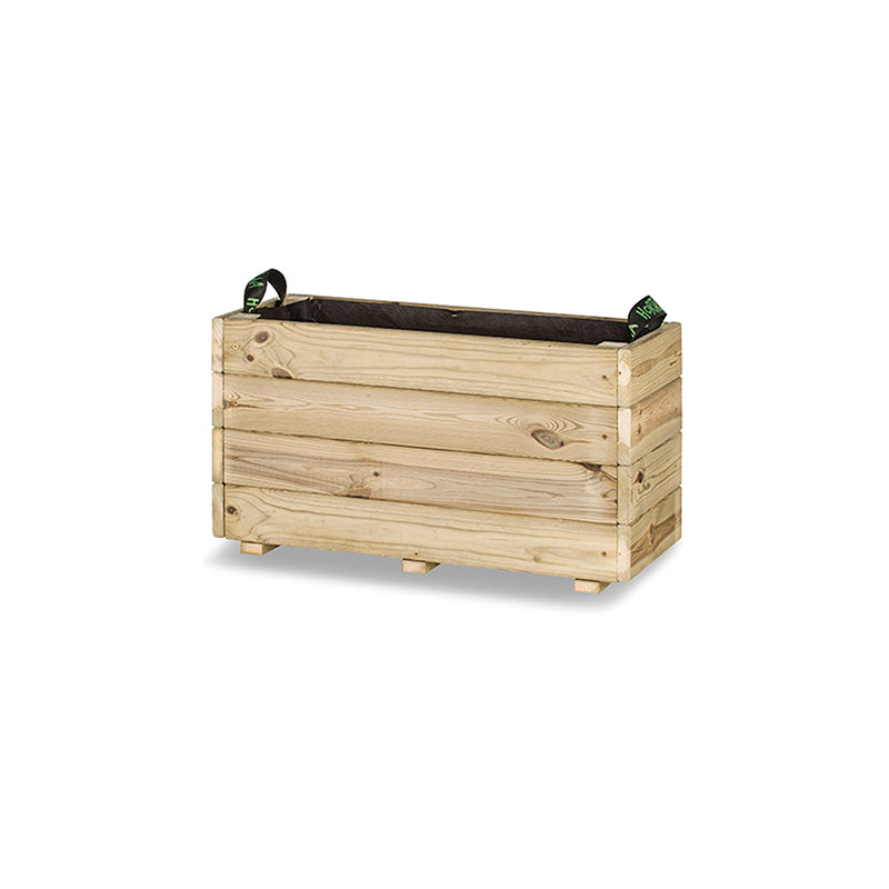Jardinera rectangular Ghio de 70x30x40 cm, ideal para cultivo de plantas en espacios exteriores.