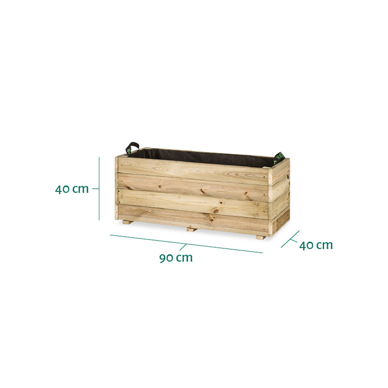 Jardinera rectangular Ghio KD de 90x40x40 cm, ideal para cultivar plantas en espacios exteriores.